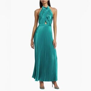 L’Idee sz6 Chic Teal Backless Pleated Dress